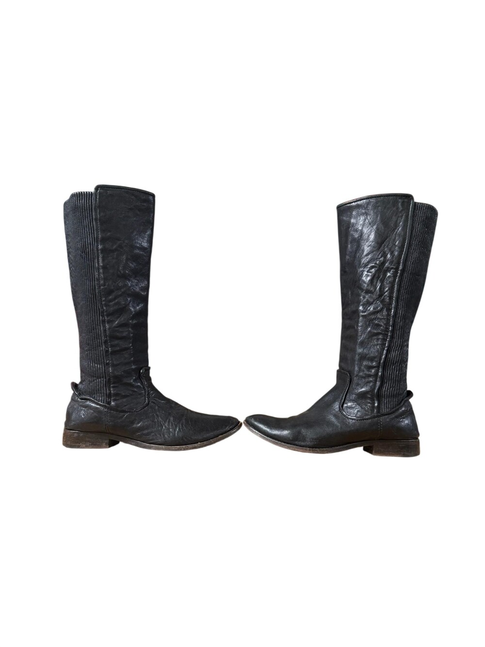 Frye Boots Womens Size 7.5 Black Leather Knee High Riding Melissa Scrunch Tall
